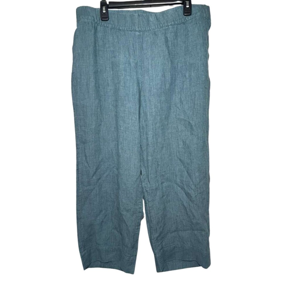 J.Jill Pure Jill Pull On Linen Ankle Pants Women's Large Green Cropped